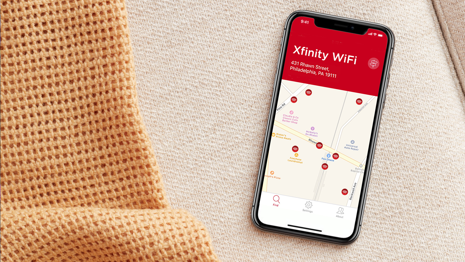 Map of Xfinity hotspots displayed on a smartphone.